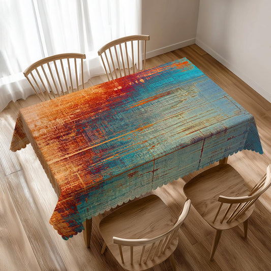 VIMPEYDON Blue Orange Rectangle Table Cloth for Dining Tables, Reusable Vintage Abstract Messy Rust Painting Tablecloths Kitchen Art Tabletop Decor Table Cover for Holiday,Picnic,Party, 54x72 Inch