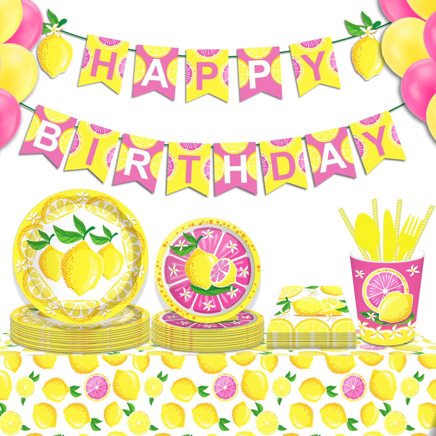 CC HOME 1 Pack Lemon Party Plastic Tablecloth, 54 x 87 Inch,1 Pack Long Rectangular Table Cover for Buffet, Birthday Party, Holiday Dinner, Picnic or Wedding Event Use, Stain Resistant, Reusable