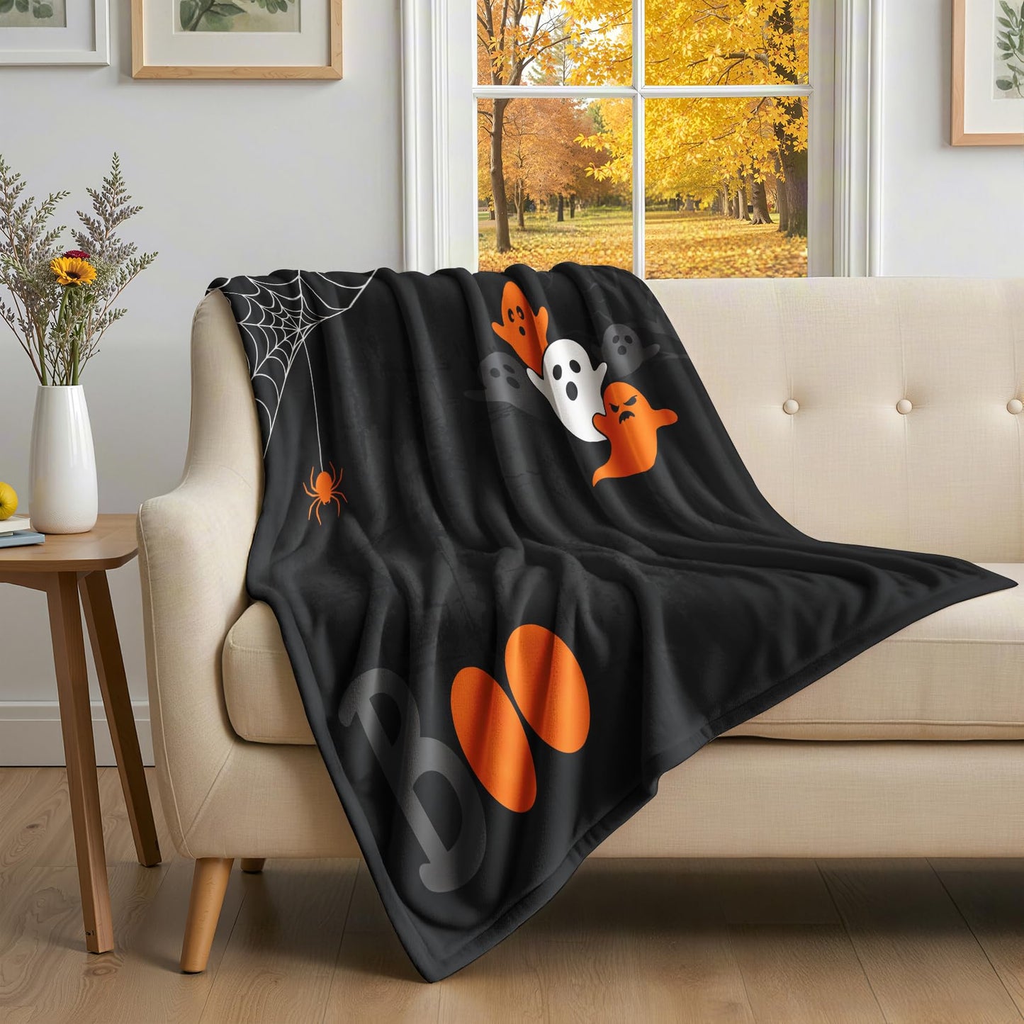 GEDAEUBA Boo Blanket Halloween - Spooky Ghost Spider Web Fleece Blanket Full Size, Soft Cozy Blankets & Throws for Couch, Bed, and Sofa, 84x90 inches