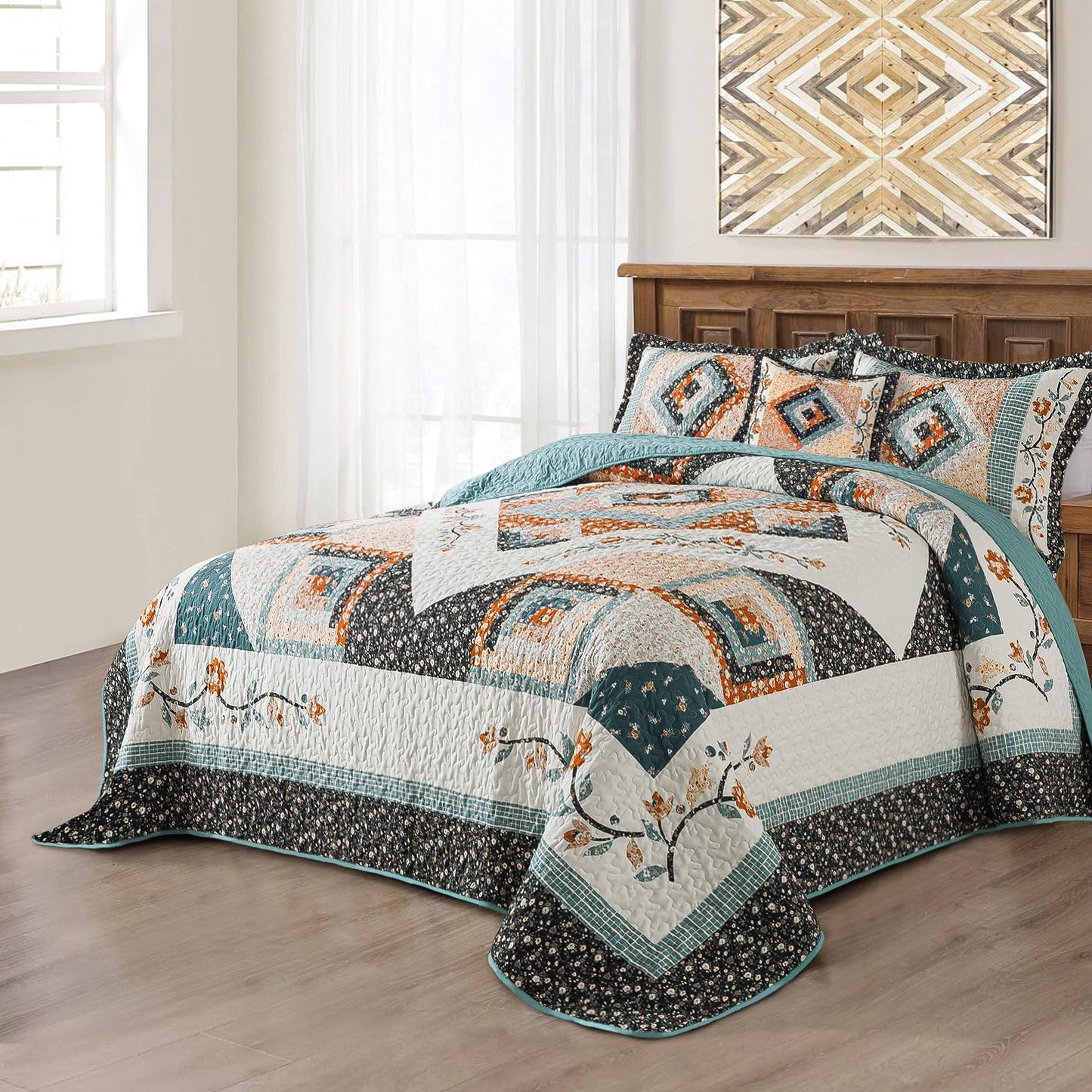 BEDIFANY Cotton Quilts Queen Size Sets - Lightweight Bedspreads Queen Size - Lightweight Garden Style Queen Quilt Bedding Sets for Bed Decorations for All Seasons, 3 Pieces