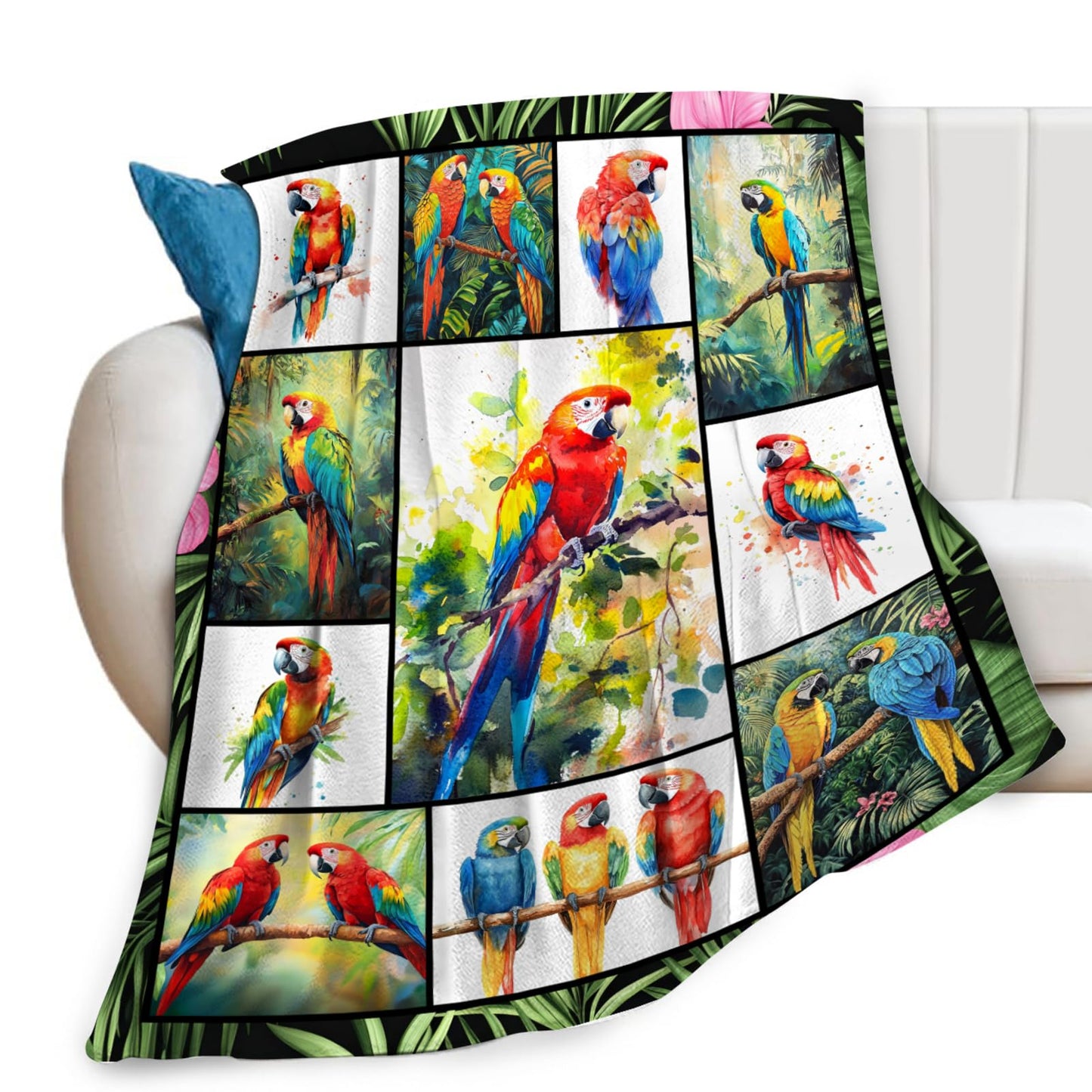 Lovira Parrot Cockatiel Throw Blanket Tropical Birds Print Throw Blankets Gifts for Couch Sofa Bed Stuff Decor Soft Cozy Fleece Plush Warm Flannel Bedding for Lover Men Women Boys Girls 40"x50"