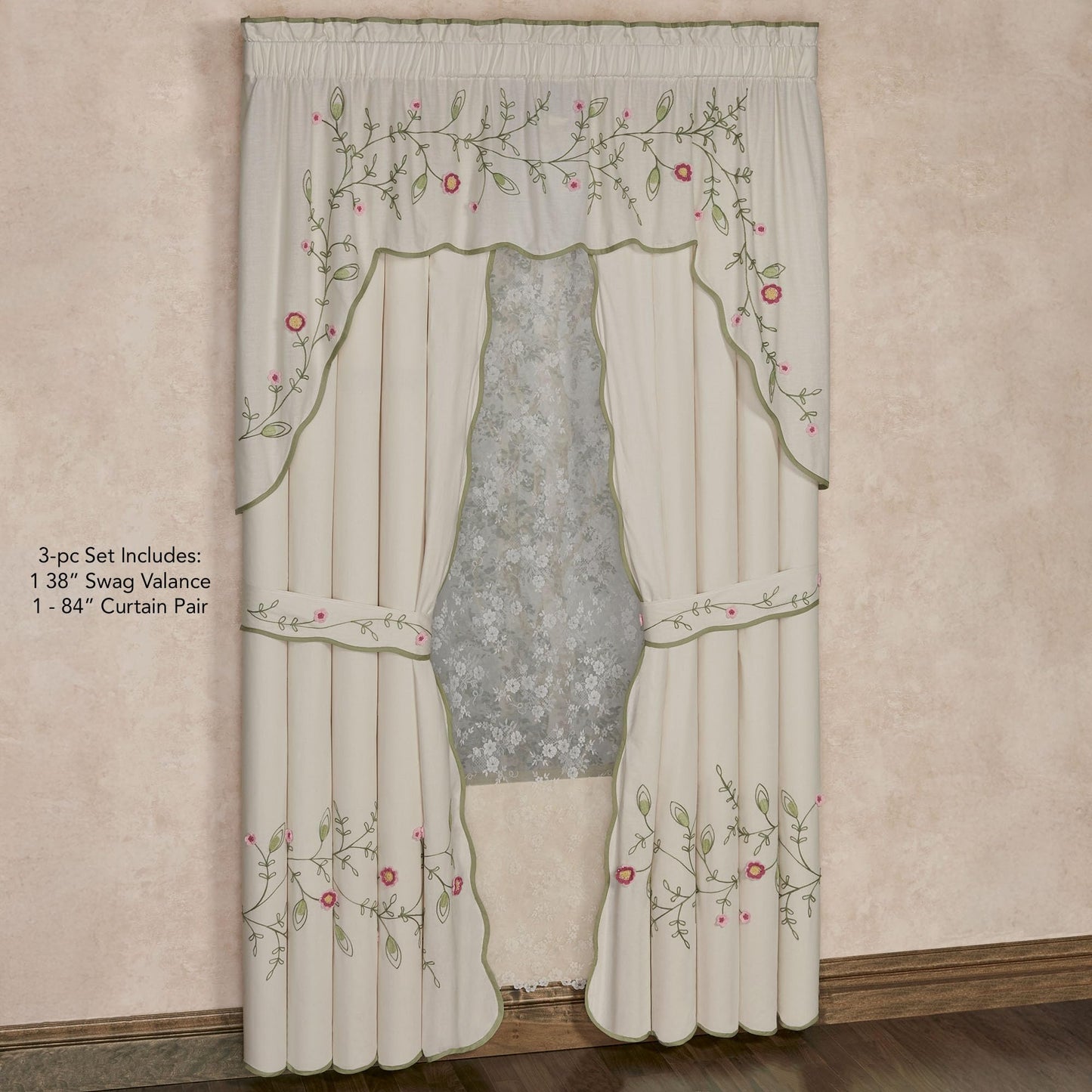 Posy Cottage Garden Contour Swag Window Valance & Curtains Set