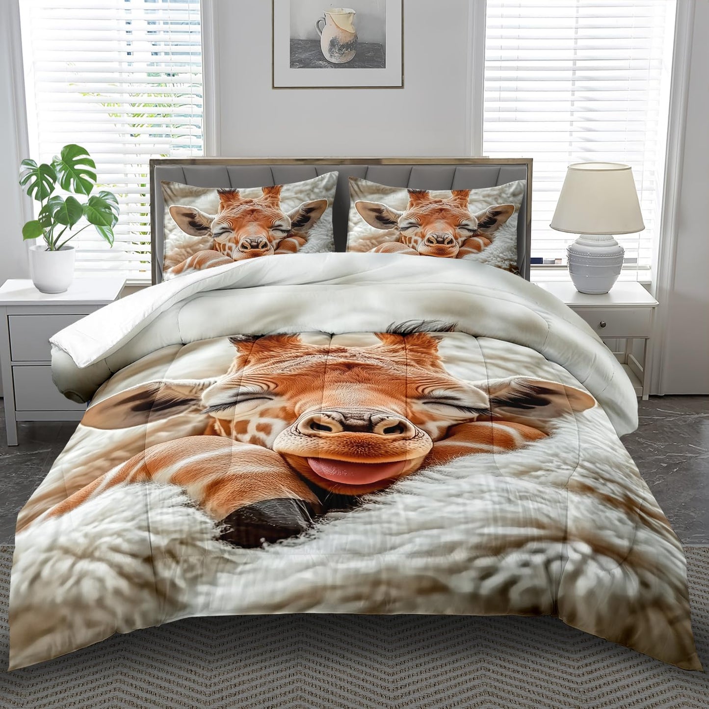 llyxsesty Cute Giraffe Comforter Set Twin Girls Animal Deer Bedding Set for Boys Africa Comforter Twin Quilt Africa Bedroom Decor Cute Animal Bedding Giraffe Home Decor Bedroom