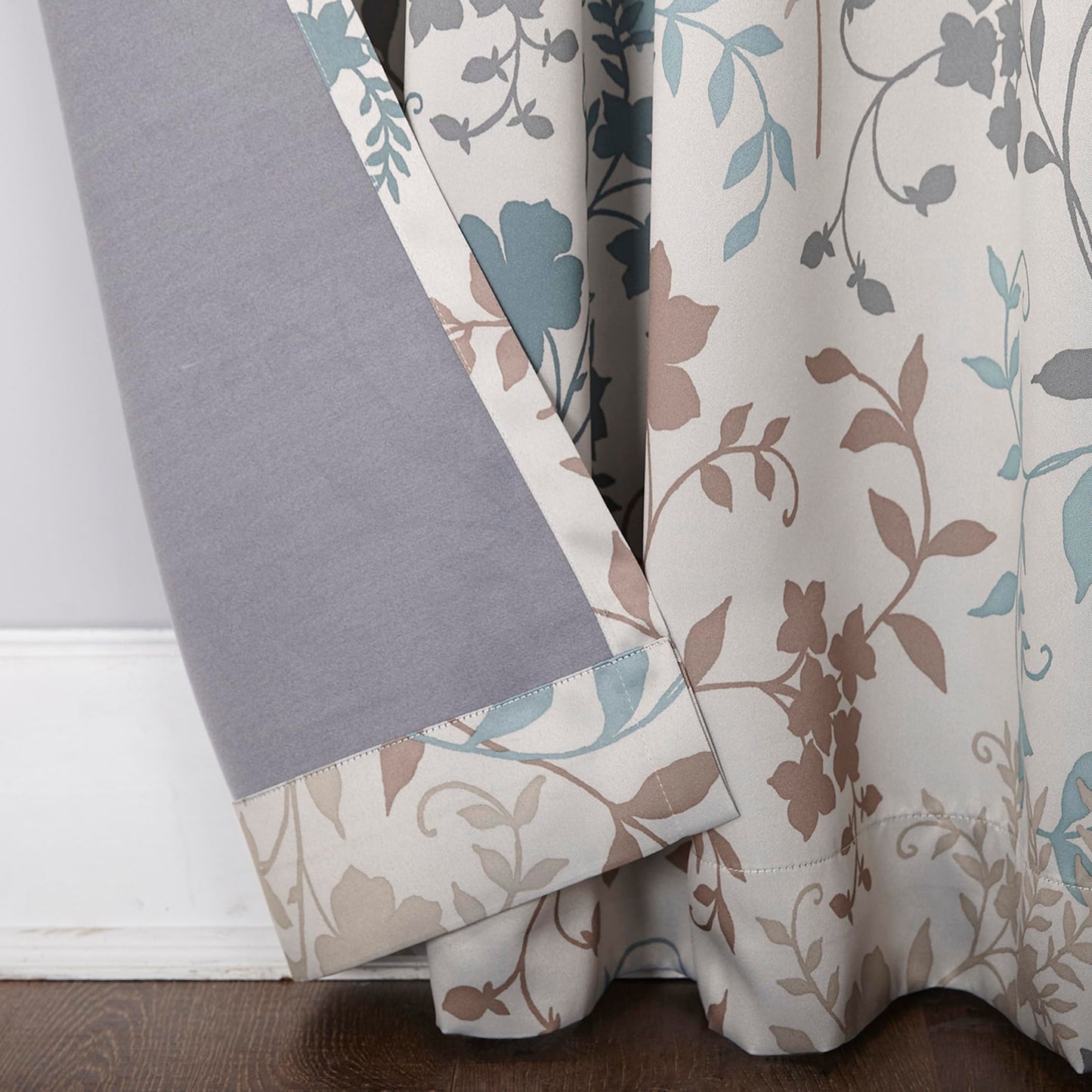 Sun Zero Kara Floral Print Energy Efficient Rod Pocket Curtain Panel, 54" x 63", Stone