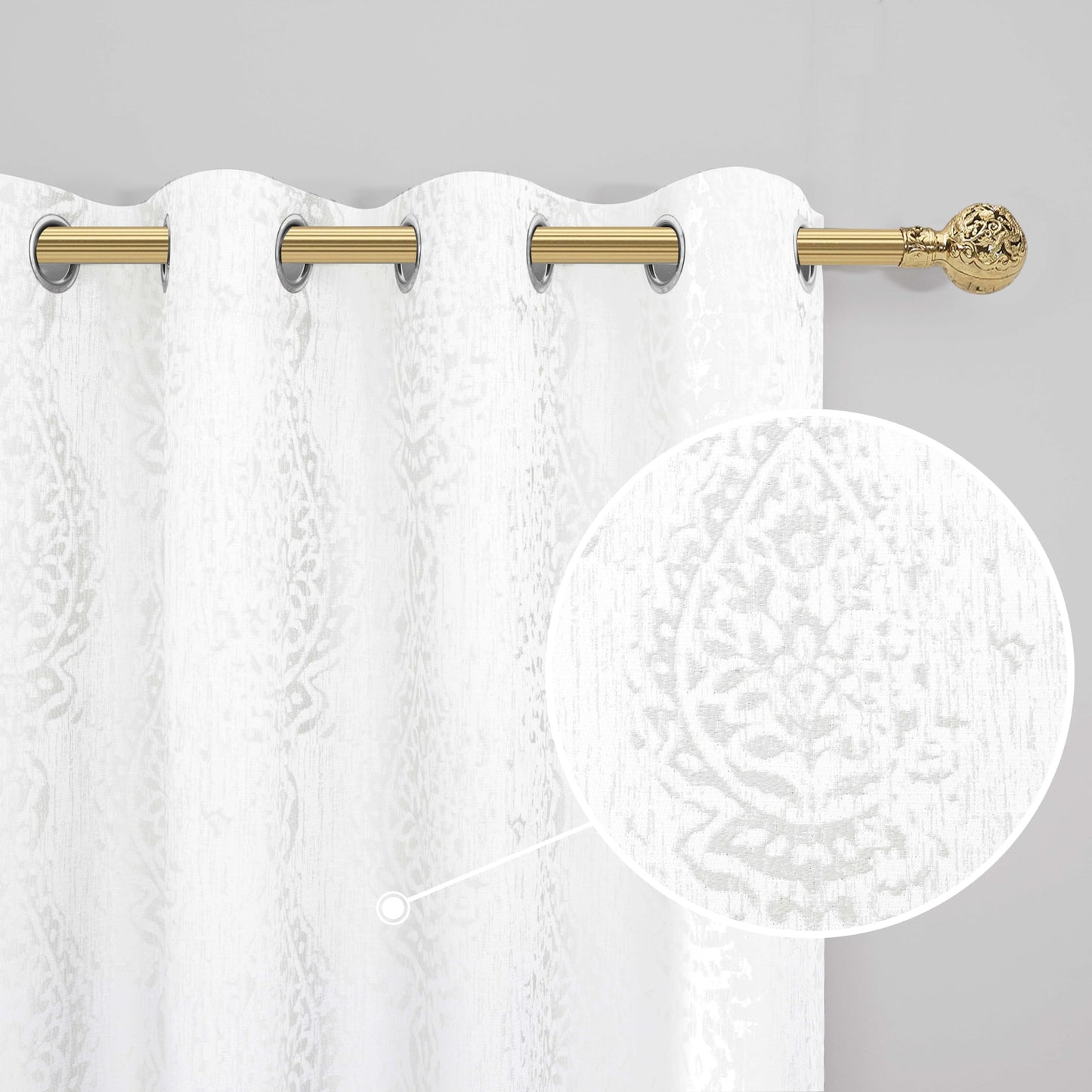 Mrs.Naturall Off White Curtains 84 Inches Long for Bedroom,Jacquard Embossed Damask Moroccan Semi Room Darkening Boho Pattern Design Curtains 84 Inch Length 2 Panels Set,Cream Ivory