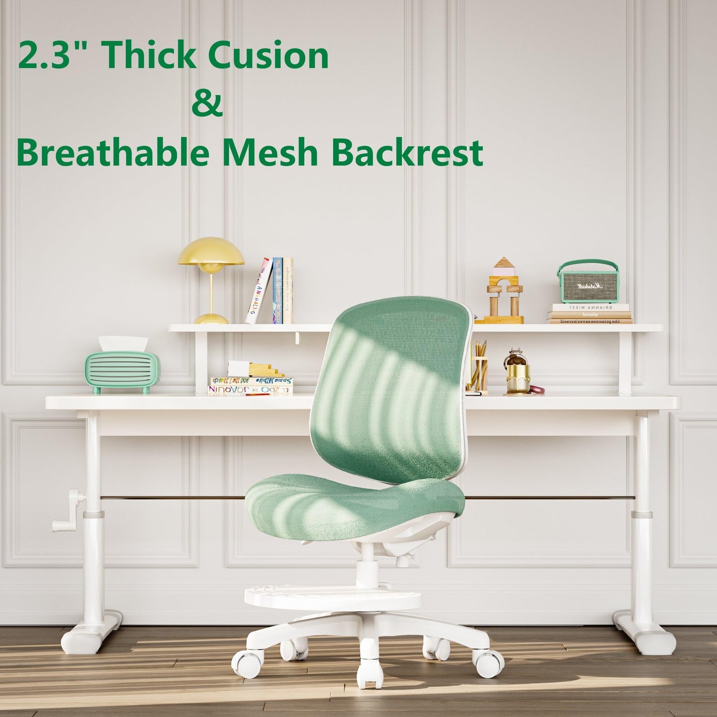 chirvana Kids Desk Chair, Ergonomic Study Chair for Kids with Lumbar Support and Footrest, Adjustable Height, Mesh Student Chair with Adjustable backrest, Model Shell (Mint)