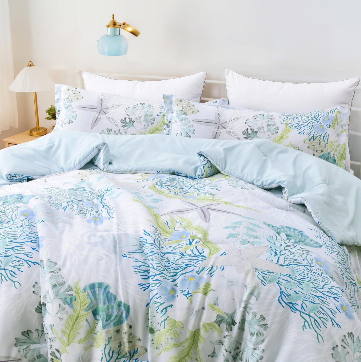 Tritard Coastal Comforter Set King Size 3 Piece, Soft Beach Themed Comforter, Ocean Nautical Lightweight Bedding Sets for All Seasons, (1 Reversible Comforter and 2 Pillow Shams), 104''x90'', C8