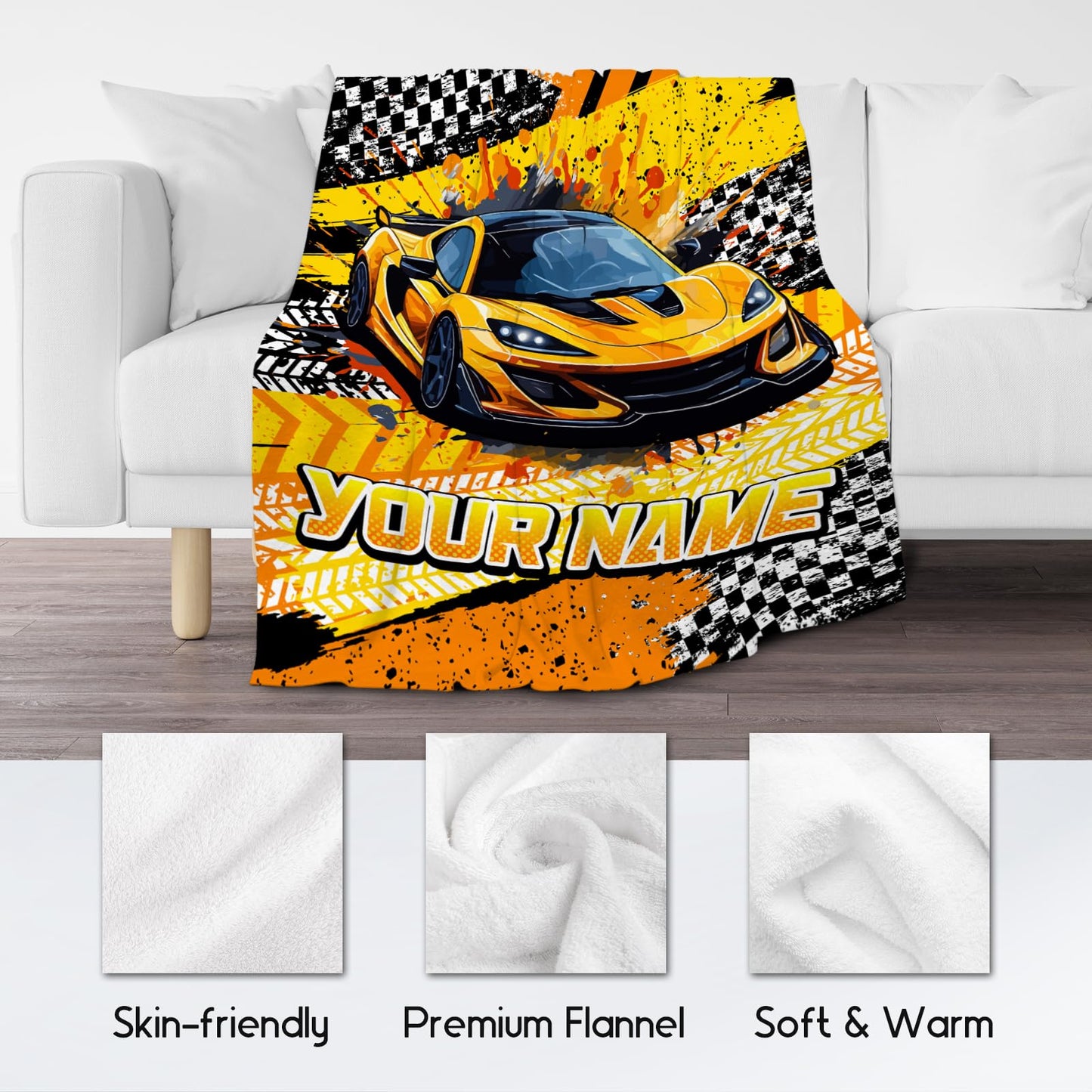 AIOMXZZ Boys Blanket, Personalized Racing Car Blankets Gifts for Kids Toddler, Sports Throws with Car for Bedding Room, 4 Size