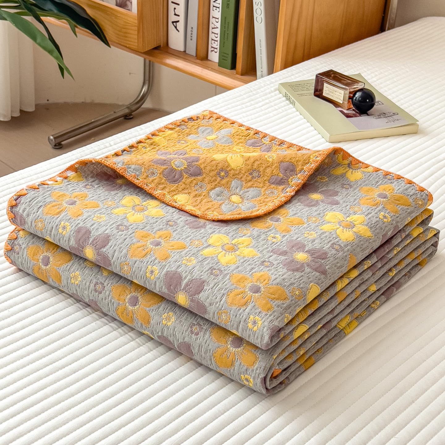 King 100% Cotton Muslin Quilted Blankets for All Season 4-Layer Gauze