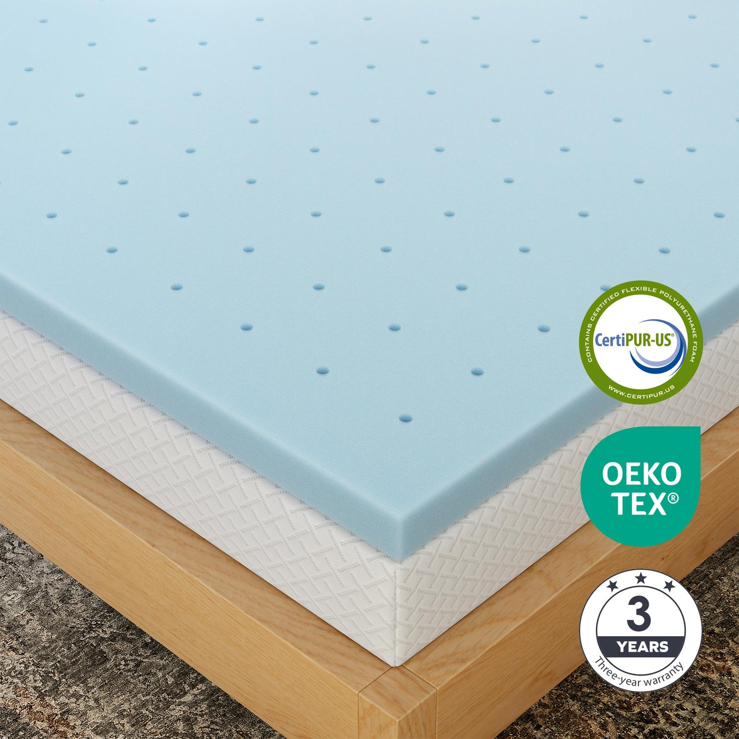EGOHOME 2 Inch Twin Memory Foam Mattress Topper, Cooling Gel Infused & Pressure Relieving Pad in a Box, Dorm Room Essentials, CertiPUR Certified, Blue