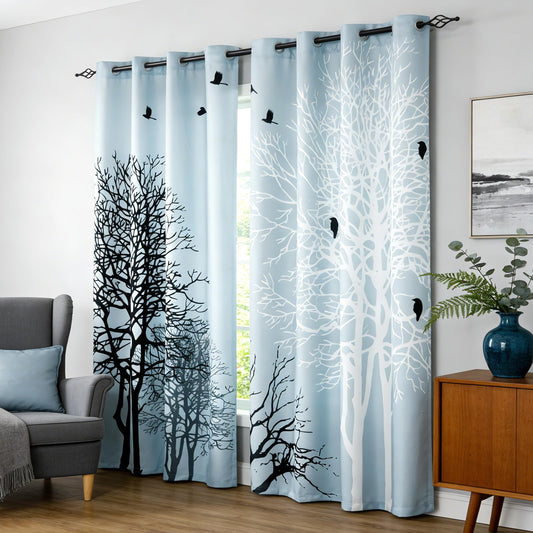 SUBRTEX Light Flitering Curtains 52Wx95L, Room Darkening Vibrant Floral Drapes, 50% Blackout, Semi Sheer Boho Farmhouse Curtains for Living Room, Light Blue