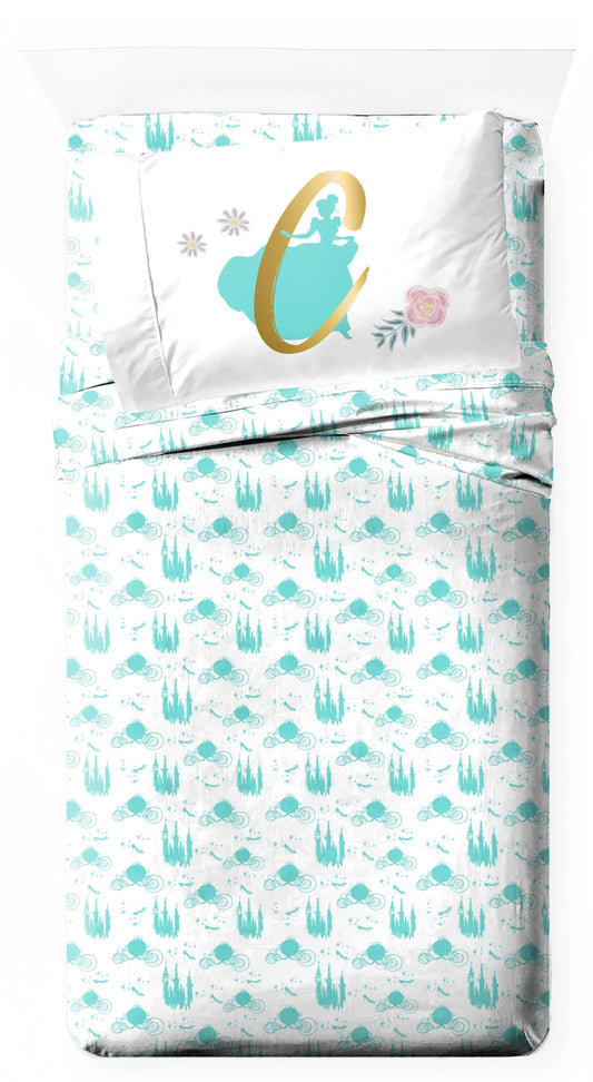 Jay Franco Kids Sheet Set with Fitted, Flat Sheets & Pillow Cover - Ultra-Soft Bedding with Pillowcase for Room Decor, Blue - Princess Cinderella, 3 Piece Twin