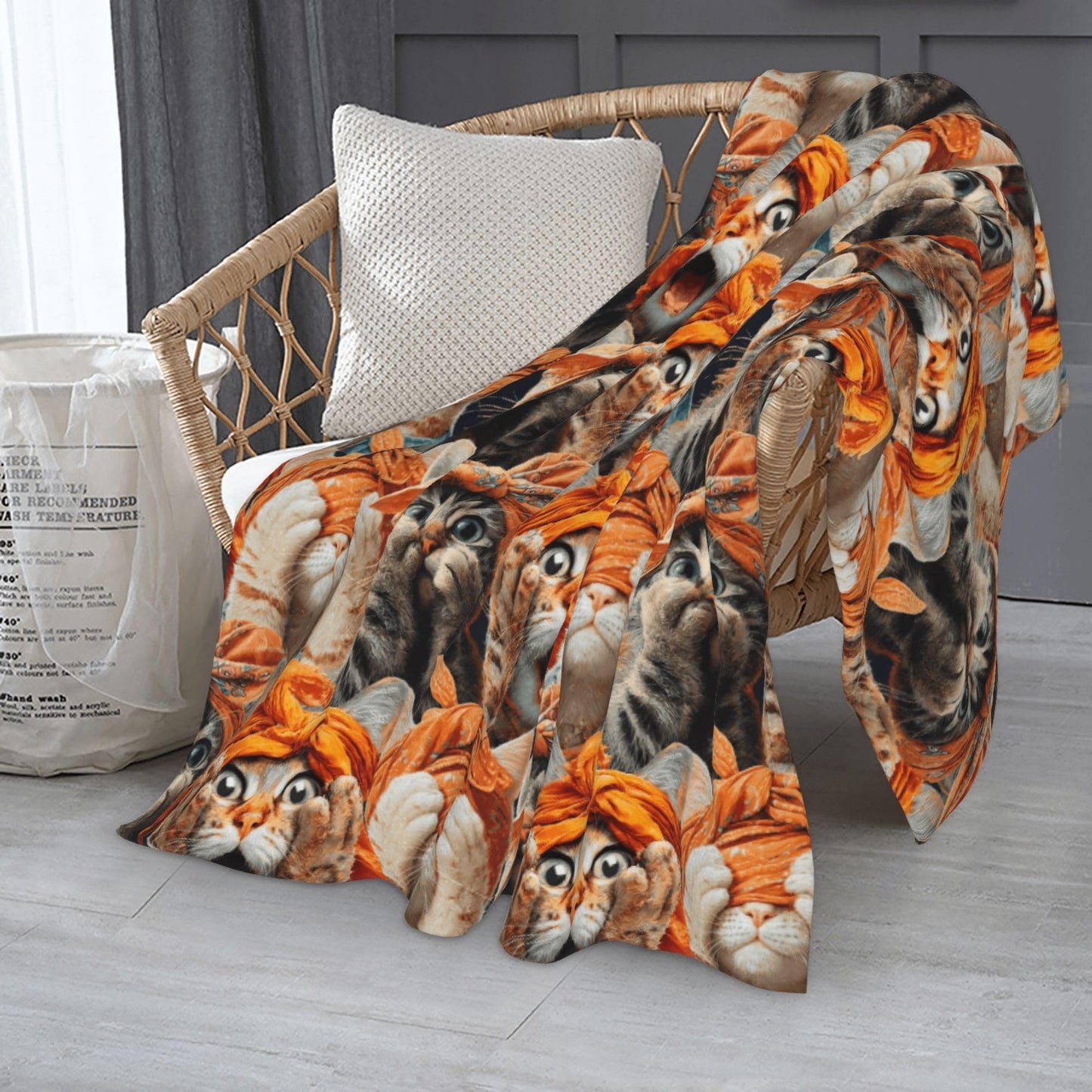 Funny Crazy Cat Flannel Throw Blanket Soft Cozy Blanket for Living Room Couch Sofa Bed 50 x 60 Inches