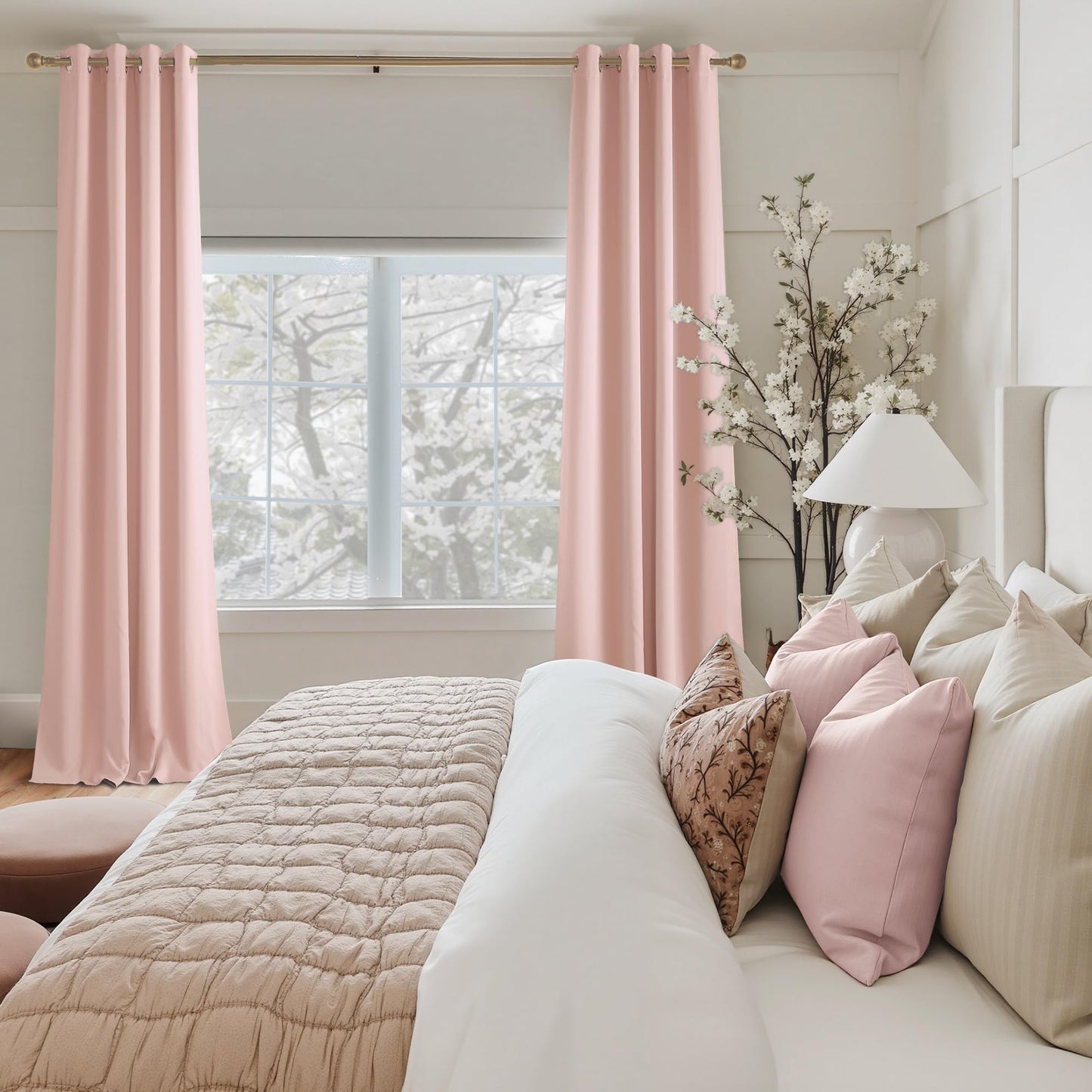 NICETOWN Blush Pink Blackout Curtains 63 Inches Long 2 Panels for Girls Room, Bedroom, Nursery Thermal Insulated Blackout Drapes Solid Grommet Noise Reducing Window Curtains, W40
