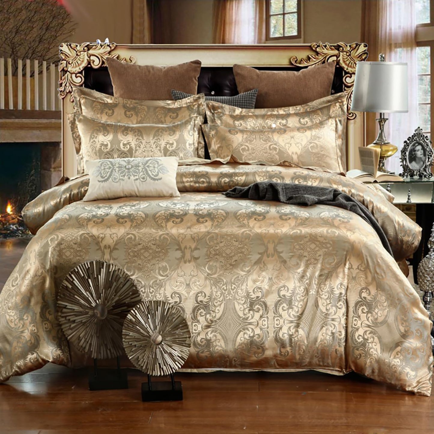 TUMAN Pro Duvet Cover Set European Luxury Satin Embroidery 3-Piece Bedding Set Soft Comfortable and Lightweight Rose Gold Full Duvet Cover (No Quilt) (Rose Gold, Full)