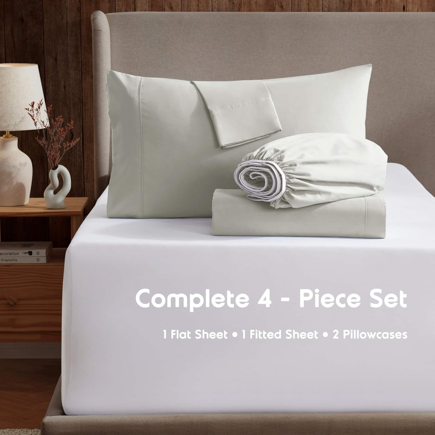 Nestl King Bed Sheet Set - Off White - Instantly Soft Microfiber, No Break-in Wash - 4-Piece Deep Pocket Sheets & Pillowcases, Stays Put All Night