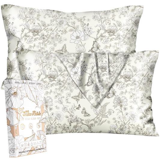 Miss Adola Silk Pillowcase 2 Pack - Pillow Cases 20" x 30" Queen Size Set of 2 for Hair and Skin Smooth Soft Breathable with Hidden Cute Zipper Cooling Pillow Covers for Sleeping, Butterfly