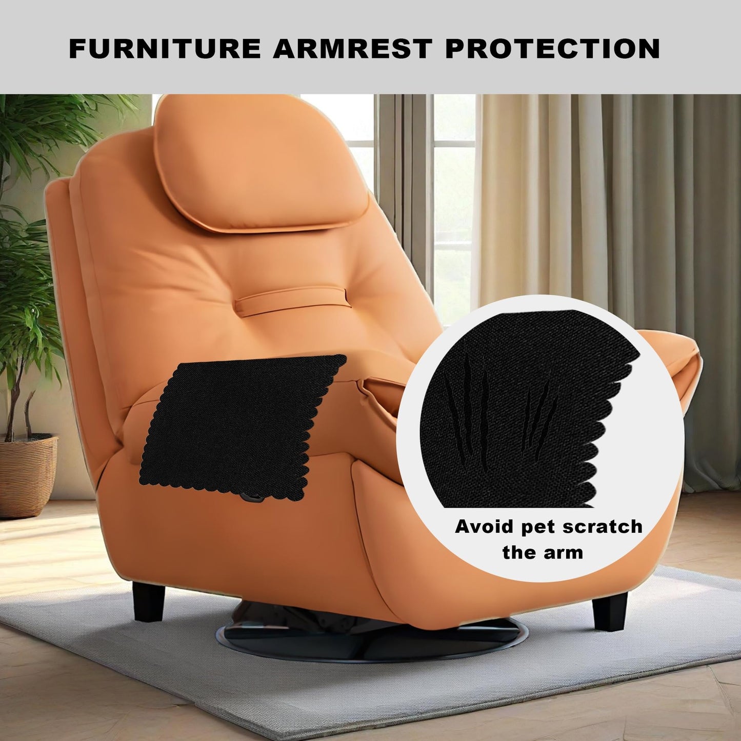 HAPLIFEZ Sofa Arm Covers, Non Slip Washable Couch Armrest Protectors Set of 2 - Linen Fabric Pet Proof Furniture Covers for Recliner, Sectional, L Shaped Couches, 18x24 Inch, Wavy Border, Black