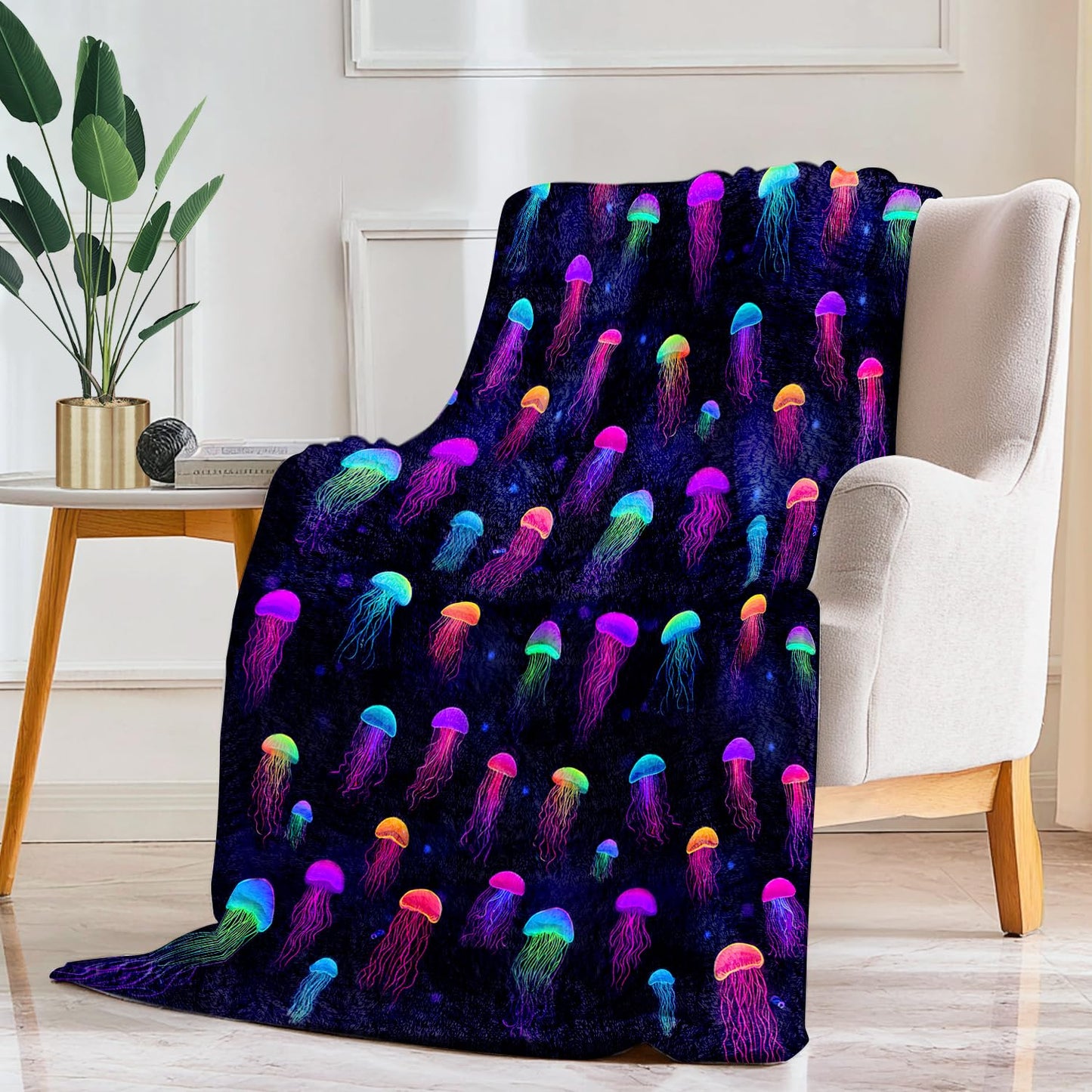 Jellyfish Blanket Jellyfish Decor Cozy Animal Throw Super Soft Plush Flannel Fleece Blanket Gift for Kids Adults Men Women Ultra Warm & Lightweight Flannel, 50"X40"