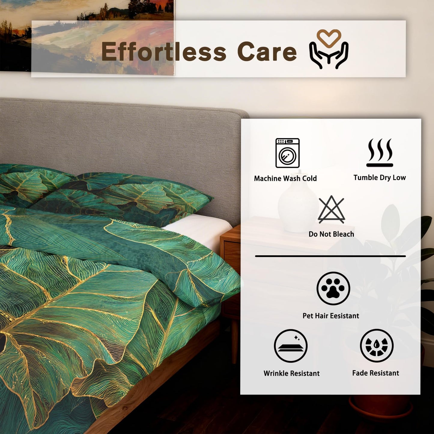 Monstera Comforter Set King Size 3Pc, Tropical Leaves Pattern Down Alternative Bed Comforter, 2 Pillow Shams, Soft All Season Bedding, Monstera Bedroom Decor AF4303