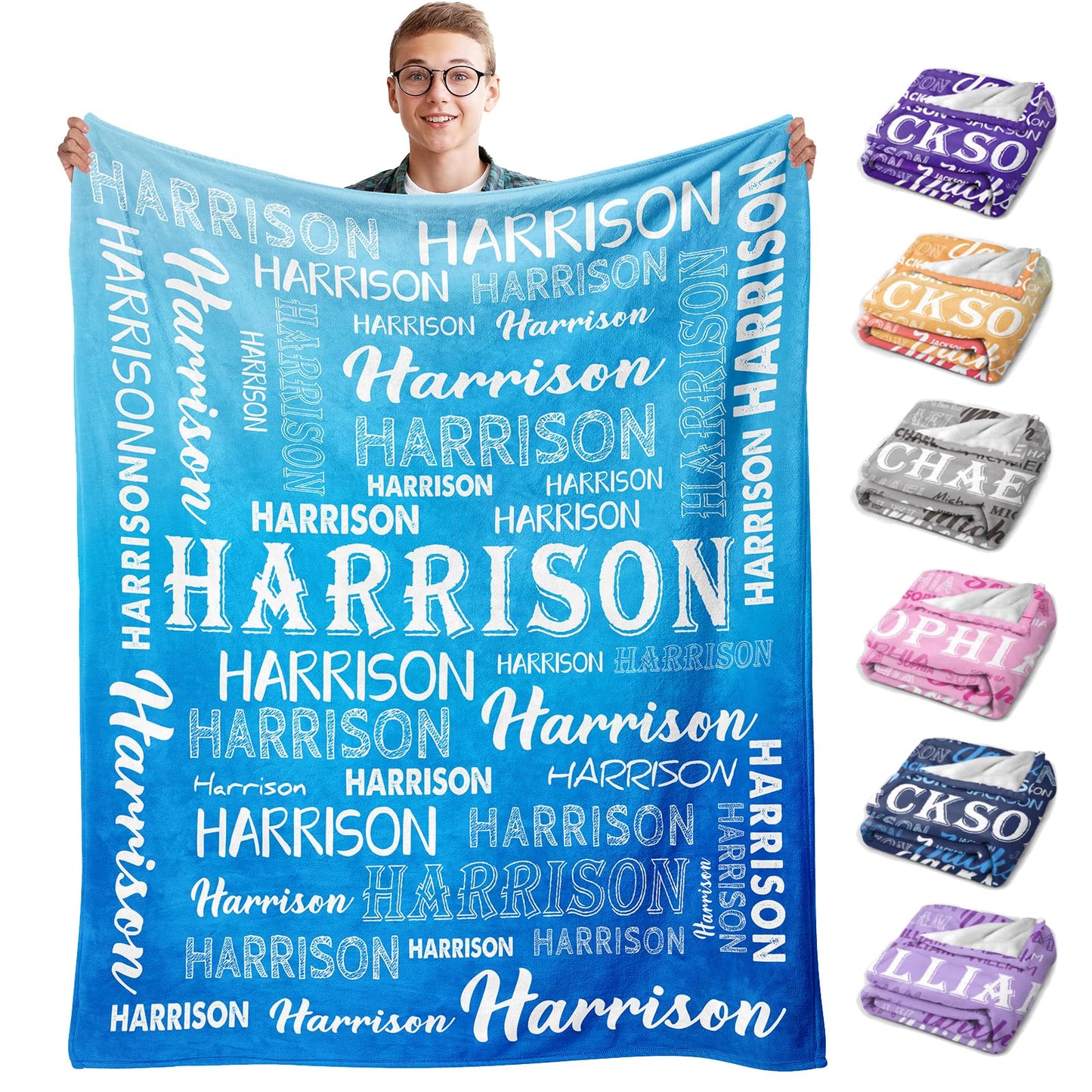 Custom Name Blanket, Personalized Throw Blanket with Names for Teen Girls Boys Kids, Customized Name Throw Blanket Customizable Gift for Kids Baby Adult Women Men Christmas Birthday - Printed in USA