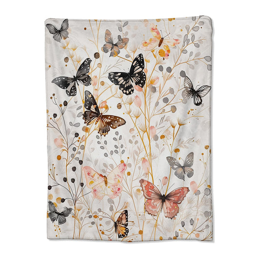 Retro Butterfly Blanket for Girls Women and Nature Lovers, Flannel Blankets Gifts, Colorful Insect and Floral Throw for Sofa Couch Bed Living Room, Soft Warm Cozy Home Decor 60" x 50"