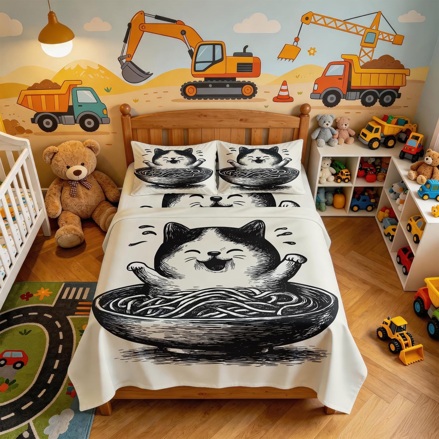 Cute Cat Sheet Set, 3 Pcs Twin Size Funny Cat Bed Sheets