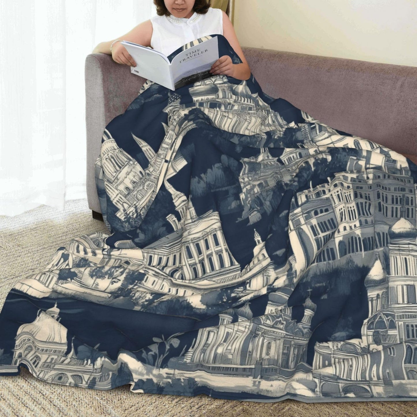 JXDXHCW Throw Blanket Large Size 80"X60" Inches Monochrome Cityscape Soft Cozy Lightweight Blankets for Men and Women