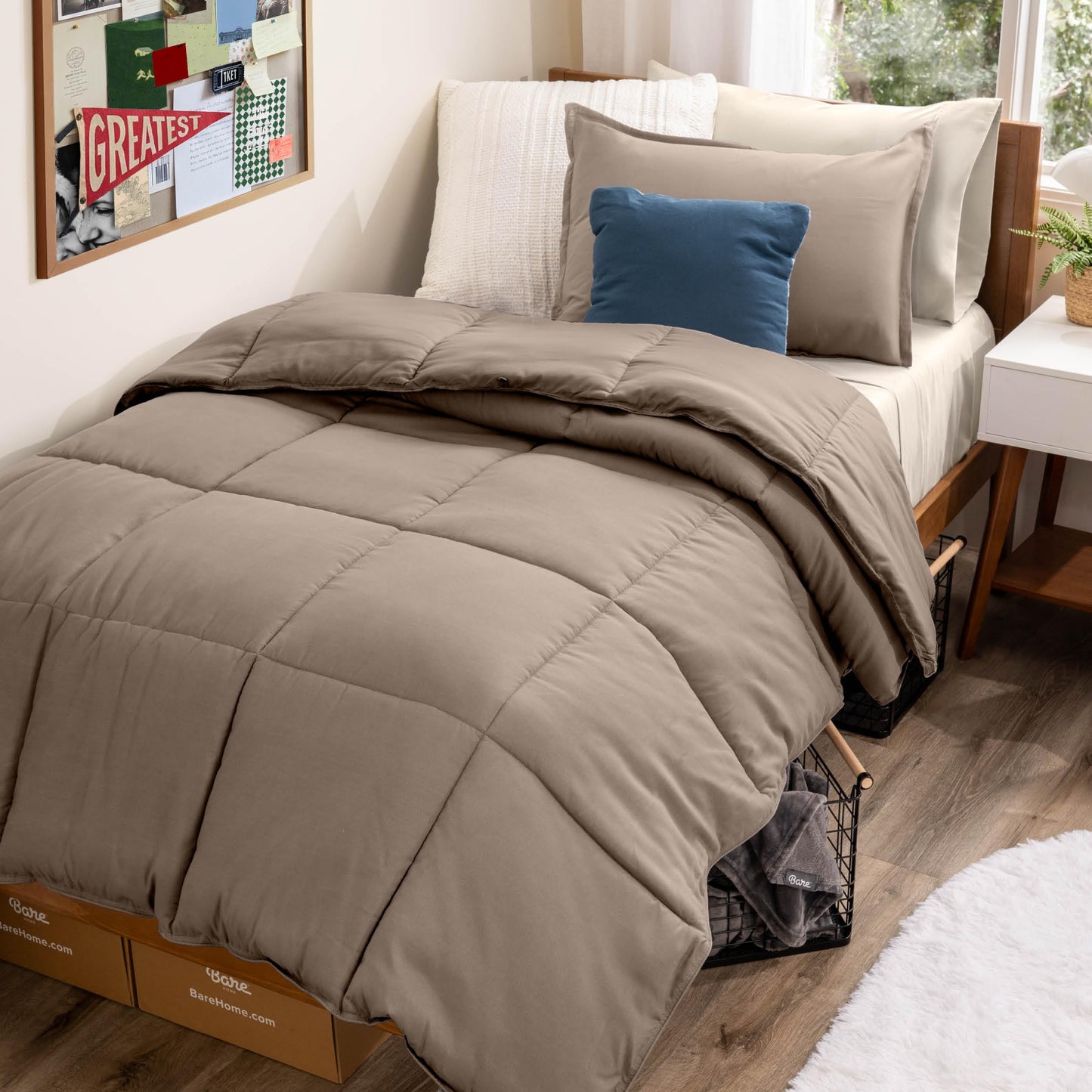 Bare Home Bed-in-A-Bag 5 Piece Comforter & Sheet Set - Twin XL - Goose Down Alternative - Ultra-Soft 1800 Premium Bed Set (Twin XL, Taupe/Sand)