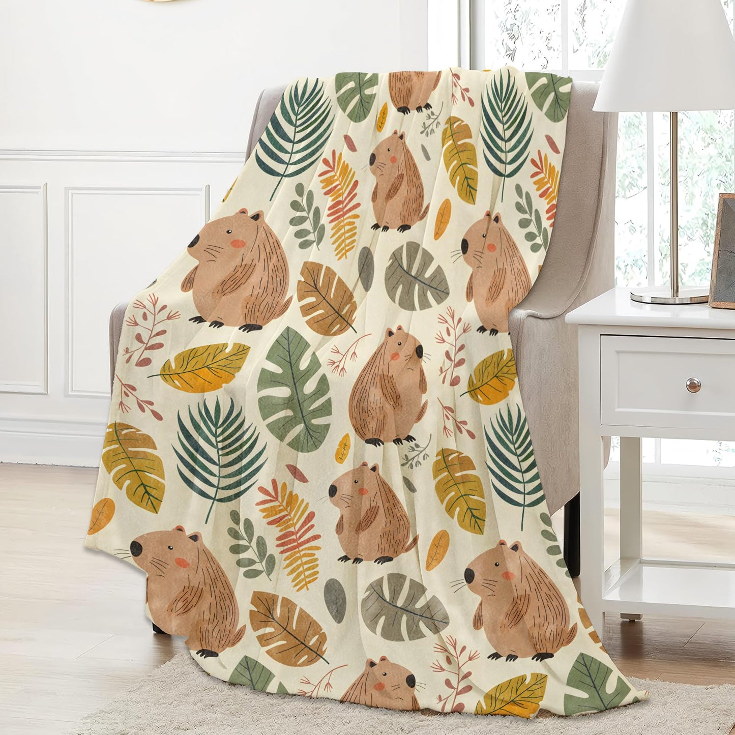Aonimonis Woodland Capybara Throw Blanket Gifts for Women, Soft Fuzzy Warm Cozy Flannel Blankets for Bedroom, Travel, Couch, Home Decor 50x60 in