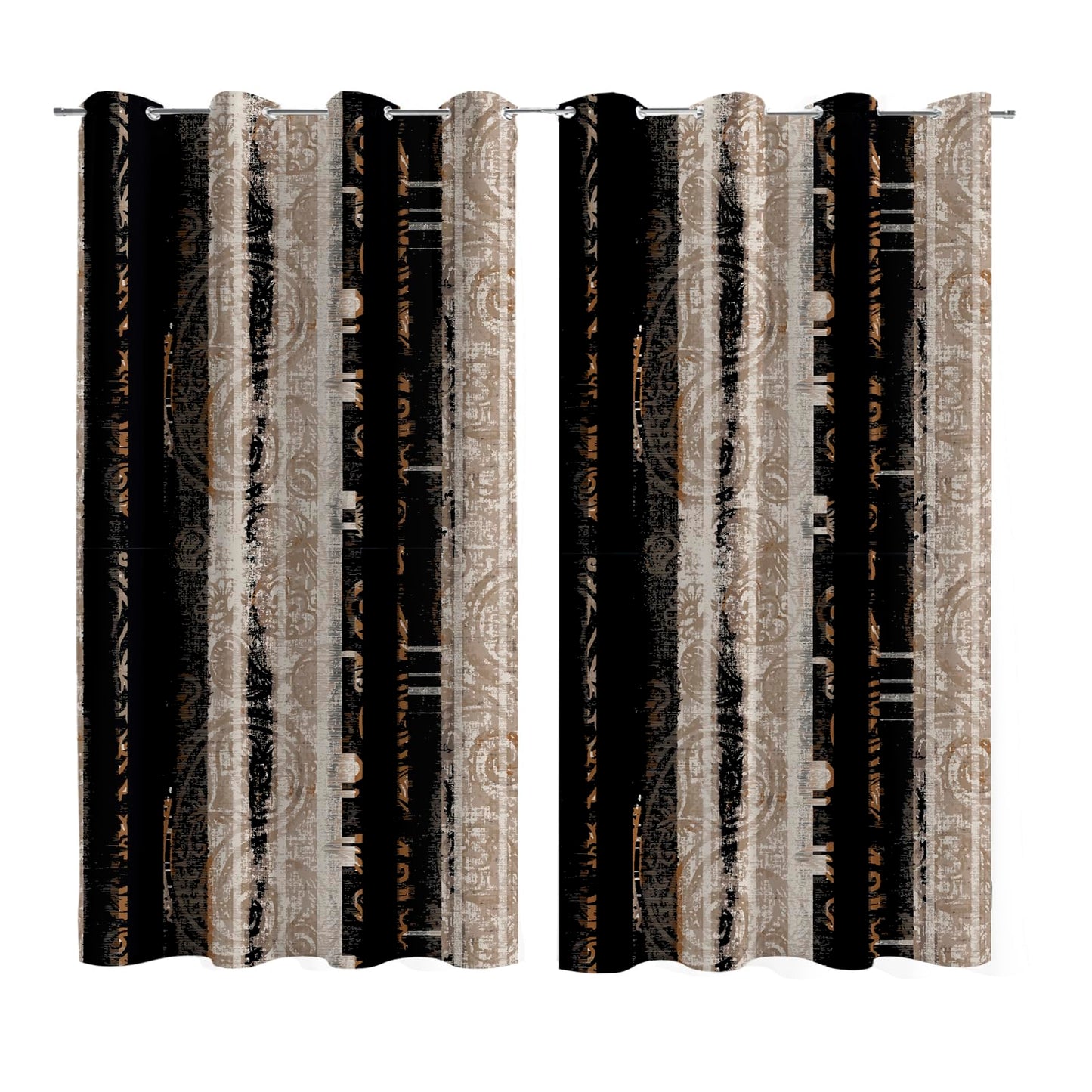 LADYVOGUE 100% Blackout Curtains 2 Panels Set Black and Beige Black Out Curtain Shabby Chic Cream Tan Thermal Insulated Window Treatments Decor for Living Room Bedroom Darkening Curtain 52x84 Inch