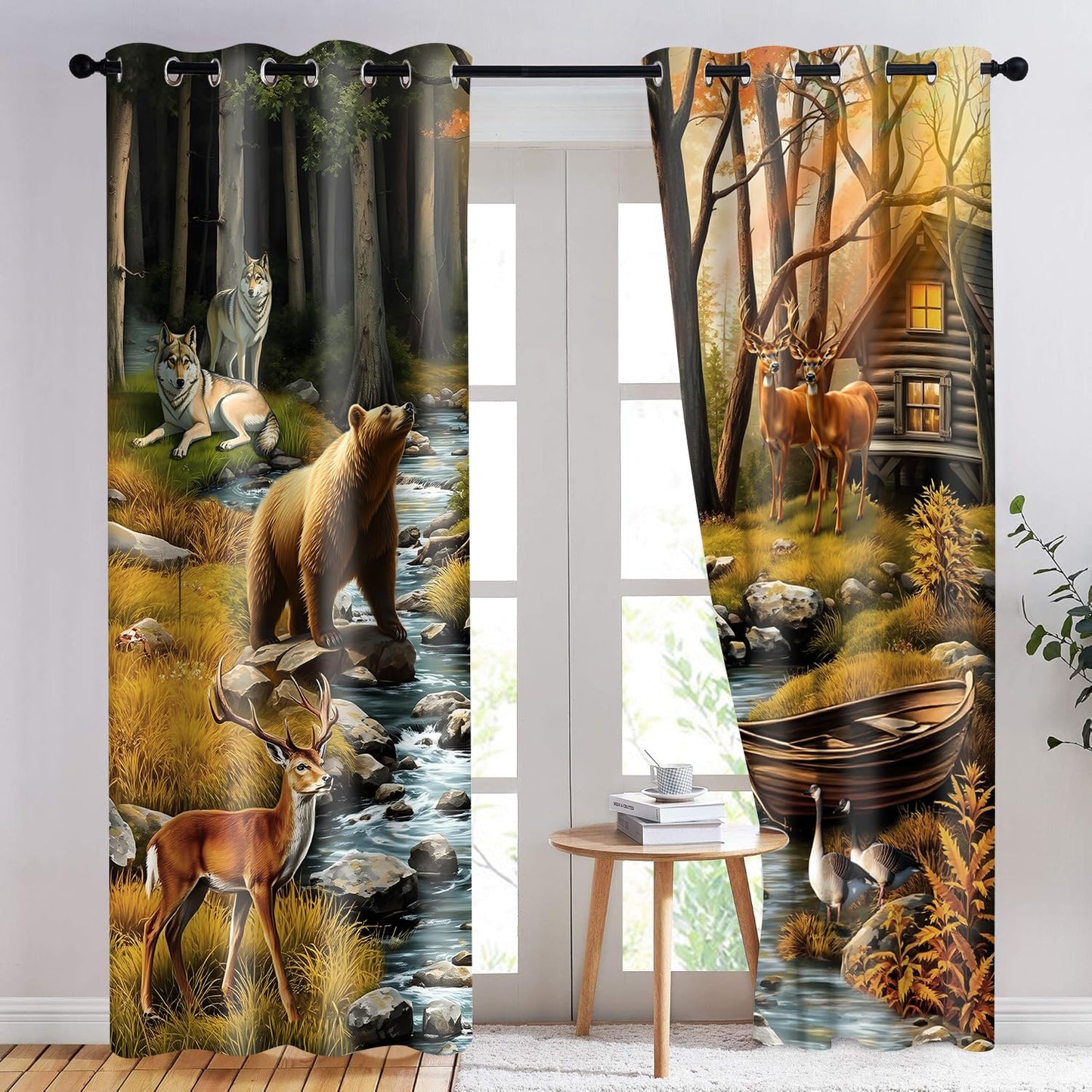 HIYSMT Rustic Cabin Wildlife Curtains,Bear Deer Dusk Forest Animal Blackout Curtain for Bedroom,5284inch Farmhouse Hunting Drapes for Room Decor 2Panel HI052YL