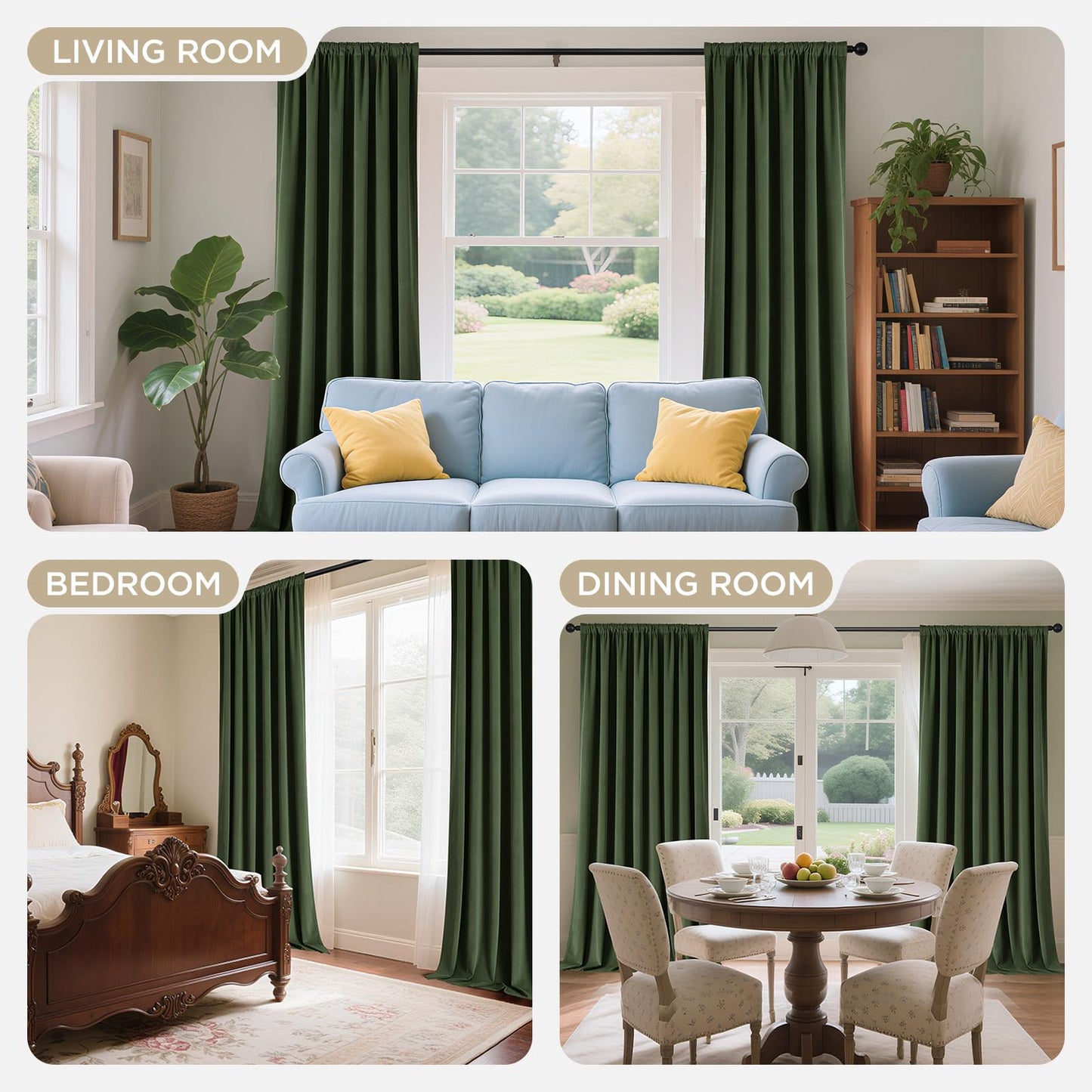 Joydeco Olive Green 100% Blackout Curtains 84 Inch 2 Panels, Luxury Thermal Green Velvet Curtains for Bedroom Living Room, Soundproof Blackout Window Drapes, Rod Pocket & Back Tab (52W x 84L)