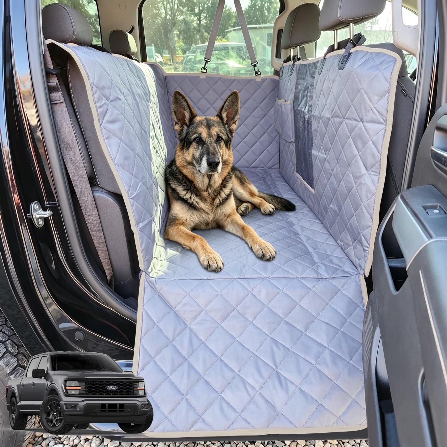 iBuddy Truck Seat Cover for Dogs with Flip-Up Rear Seats 100% Waterproof Heavy Duty Pet Floor Hammock with Mesh Visual Window Senior Dog Friendly & Nonslip Fits Ford F150,F250 RAM 1500,Silverado