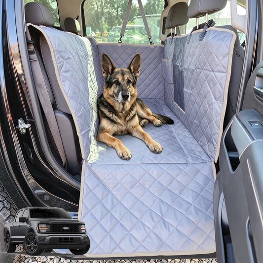 iBuddy Truck Seat Cover for Dogs with Flip-Up Rear Seats 100% Waterproof Heavy Duty Pet Floor Hammock with Mesh Visual Window Senior Dog Friendly & Nonslip Fits Ford F150,F250 RAM 1500,Silverado