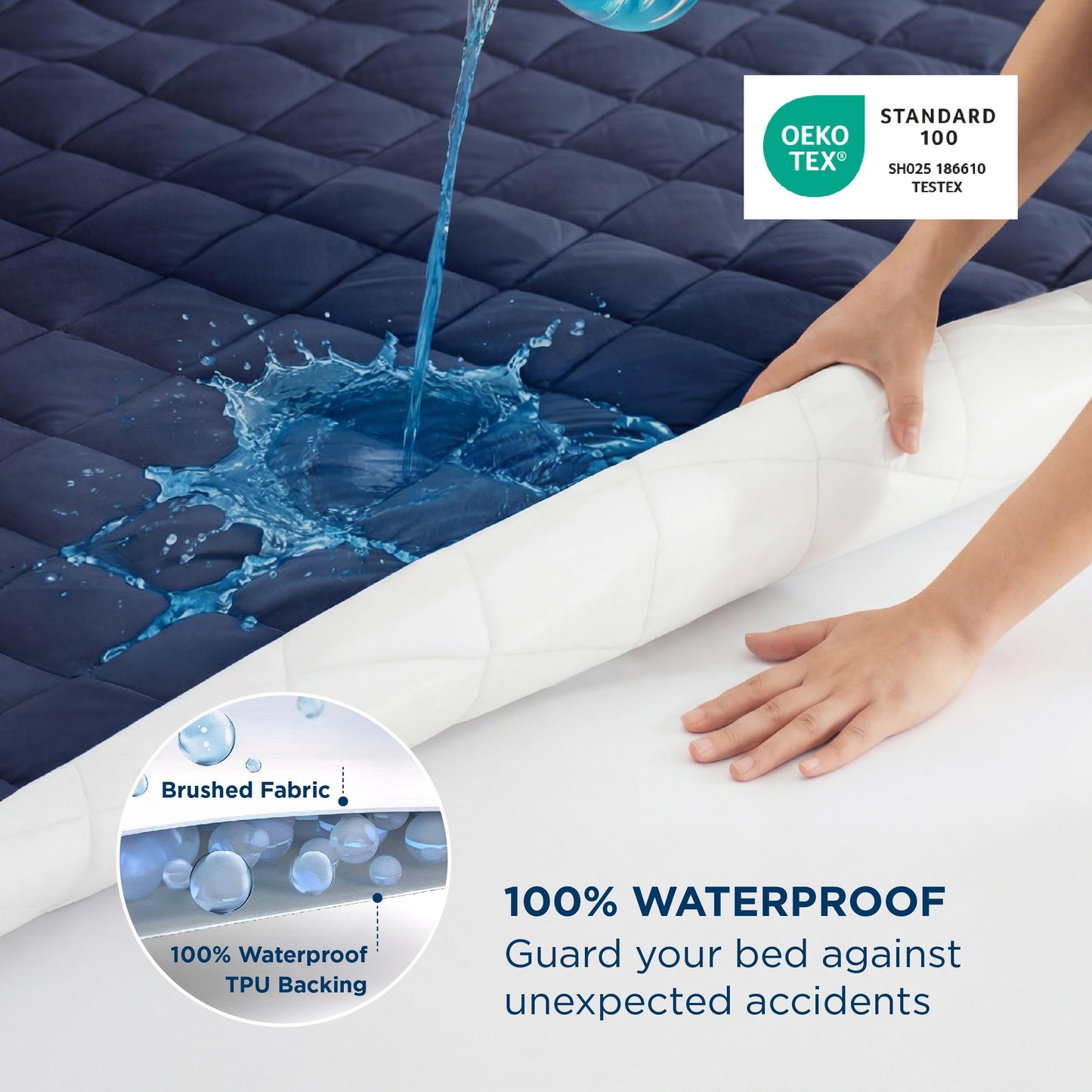 Bedsure Twin XL Mattress Protector, Quilted Waterproof Mattress Pad with Deep Pocket up to 22 Inches, Soft Breathable Noiseless Mattress Topper, Bed Cover for Home Bedroom Hotel – Navy Blue