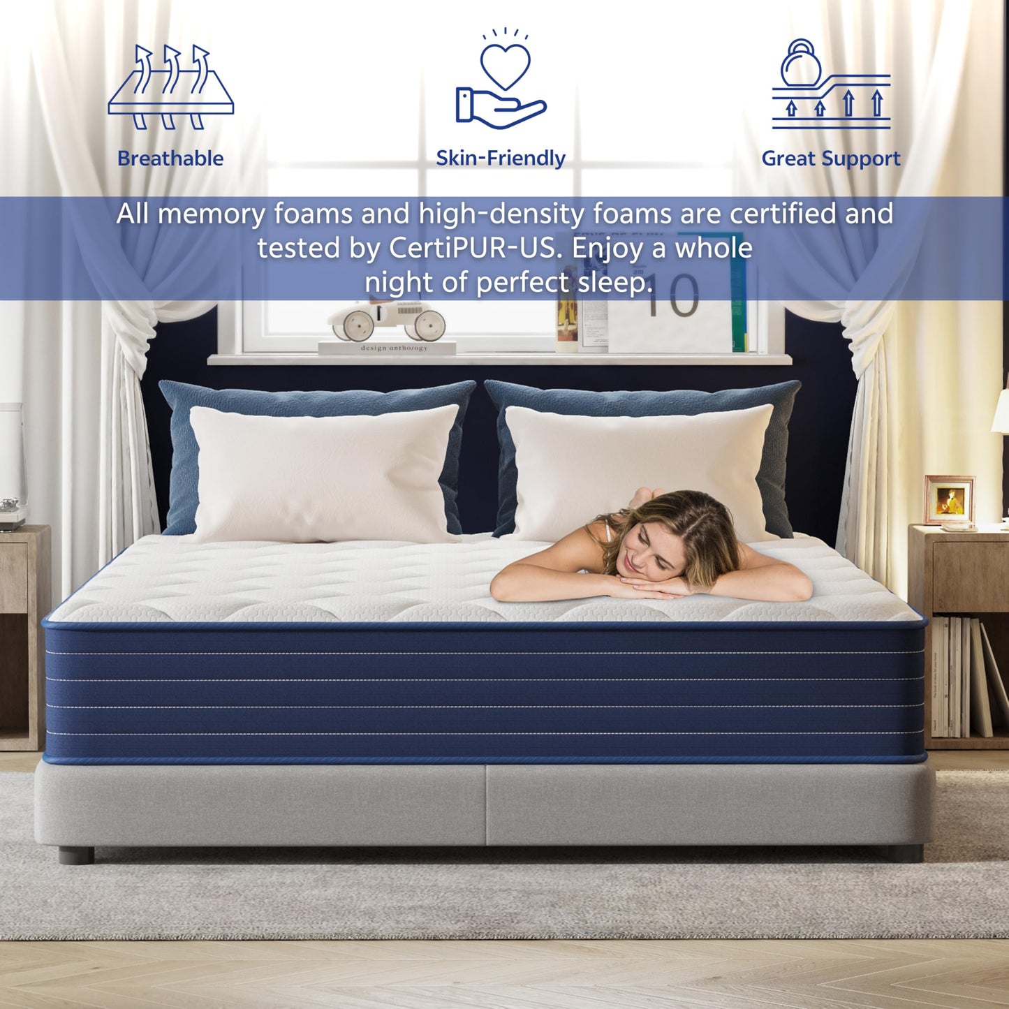 MOLPHIT Queen Mattress,12 Inch Queen Size Mattrress with 7-Zone Hybrid Queen Bed Mattresses,Pocket Sprung with Medium Firm for Body Support & Pressure Relief - 60 * 80in