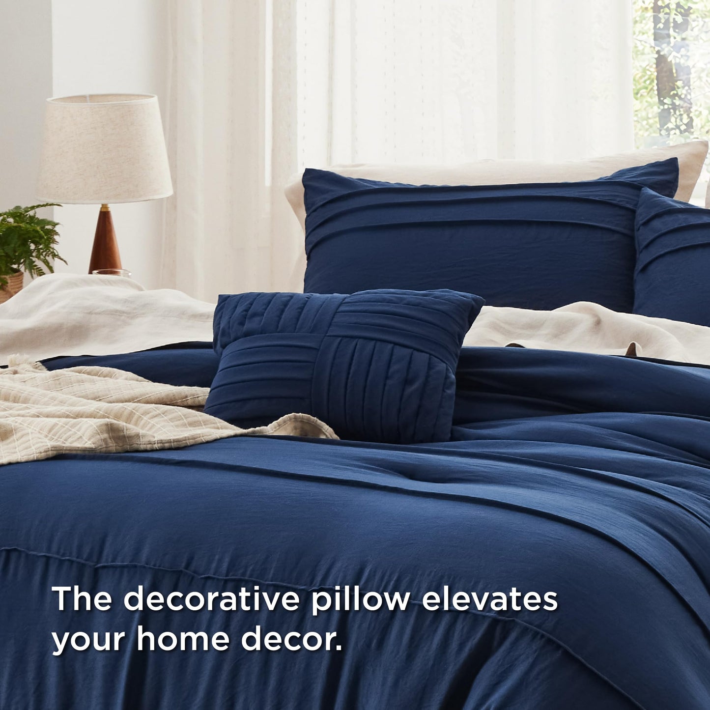 Bedsure Navy Blue Twin XL Comforter Set - 3 Pieces Pinch Pleat Bed Set, Down Alternative Bedding Sets for All Season, 1 Comforter, 1 Pillowcase, 1 Decorative Pillow