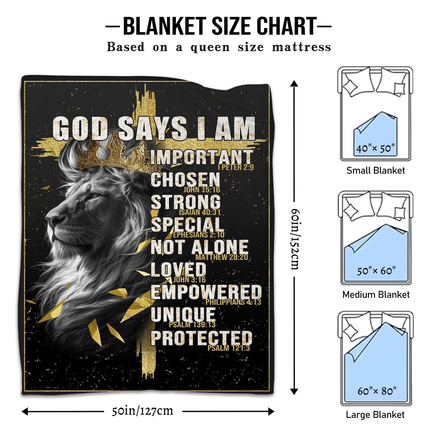 CIUGOIG Christian Gifts for Men, God Says i Am Lion Blanket 50"x60", Inspirational Religious Birthday Gifts for Lion and Cross Blanket, Christian Faith Jesus God Prayer Bible Verse Gift for Christmas