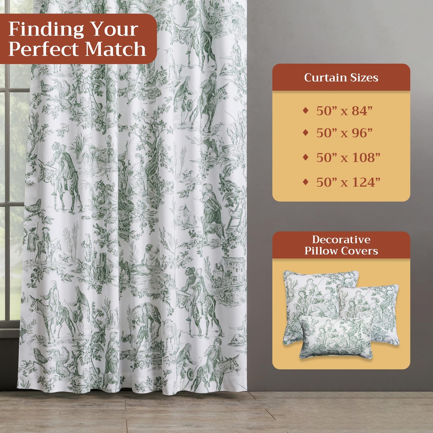 Maison d' Hermine Curtains for Living Room 100% Cotton 96 inch Length One Panel Light Filtering Toile Curtains with Rod and Loop Pockets (The Miller Antique Green (White Background), 50" W x 96" L)