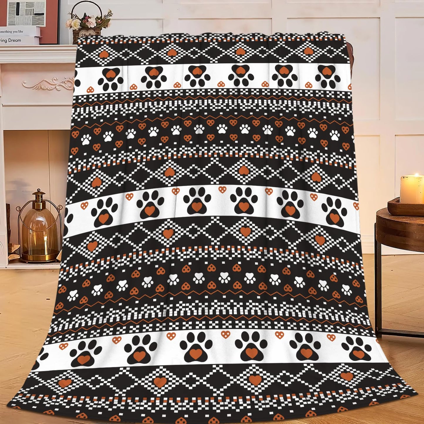 Lovira Dog Throw Blanket Dog Paw Print Throw Blankets Gifts Stuff Decor Flannel for Lover Men Women 40"x50"