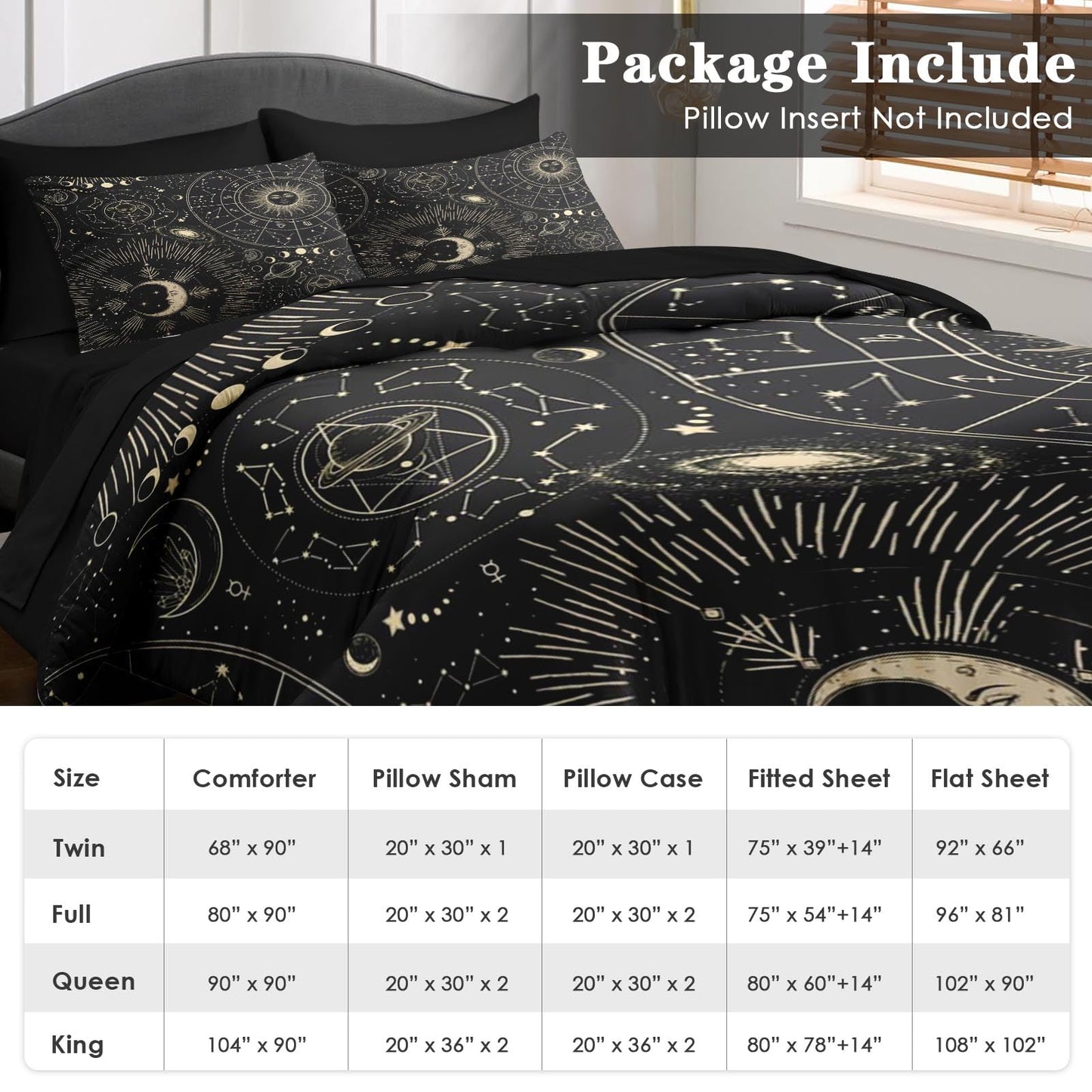 Pamnest Comforter Set Queen Size, Celestial Moon Witchy 7 Pcs Bedding for Kids and Adults, Space Science Galaxy Retro Bed Sheet Sets with Fitted Sheet 2 Pillowcases & 2 Shams for Bedroom Bed Decor