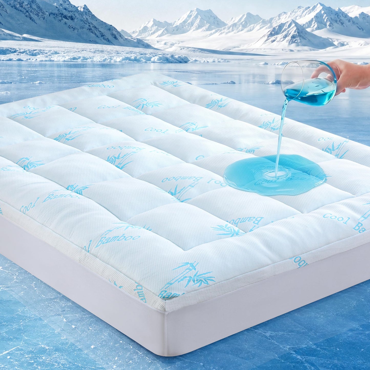 DOWNCOOL 100% Waterproof Twin Mattress Topper, Cooling Pillow Top Memory Foam Mattress Topper for Hot Sleepers, Viscose Derived from Bamboo, Deep Pocket Fits 8-21 Inch