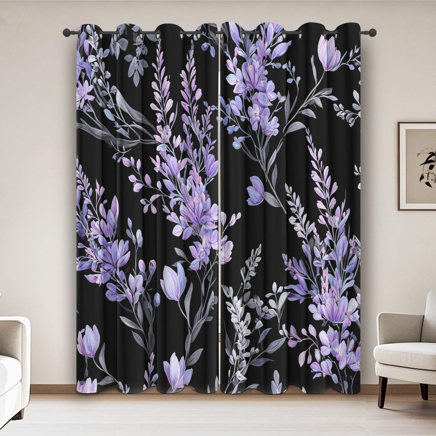 Lavender Blackout Curtains for Bedroom Living Room Purple Flower