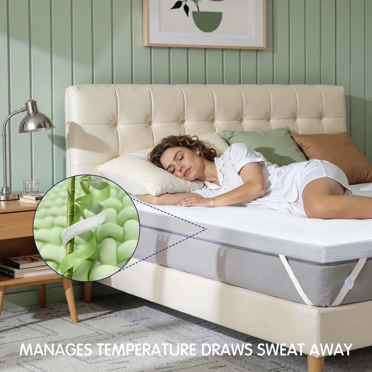 Subrtex Mattress Topper Cover (Only Cover) Mattress Protector Bedding Rayon Made from Bamboo Removable Mattress Encasement Mattress Cover with Zipper (2 Inch, White, Queen)