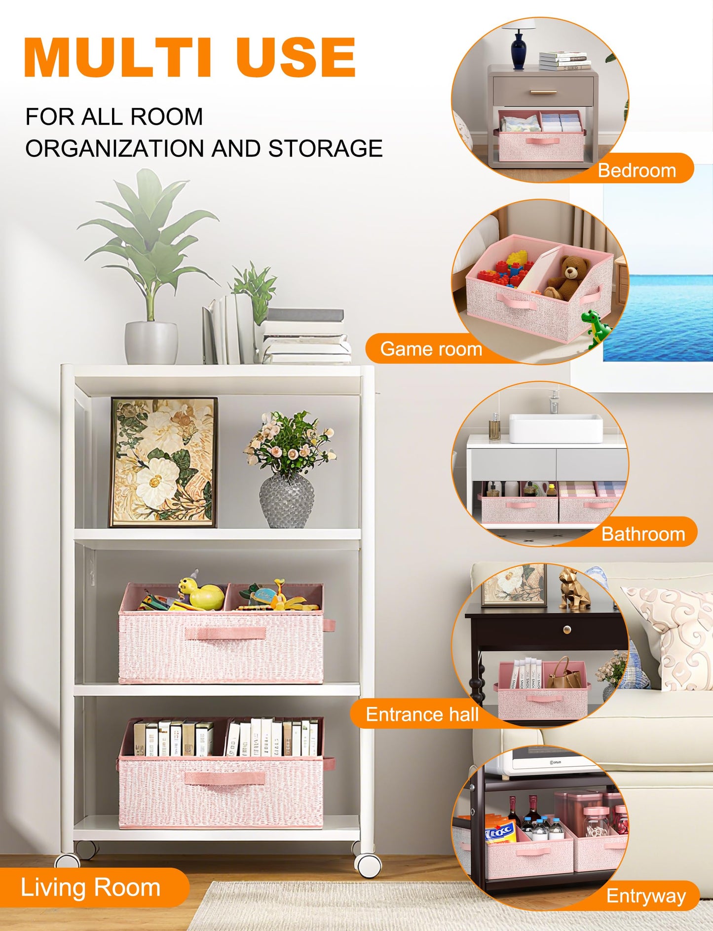 Wrrlors Fabric Wardrobe Storage Bins -6 Pack， Large Pink Foldable With Handles And Dividers Trapezoidal Wardrobe Storage Boxes, Suitable For Storing Clothes, Books, Wallets, Toys, Etc.