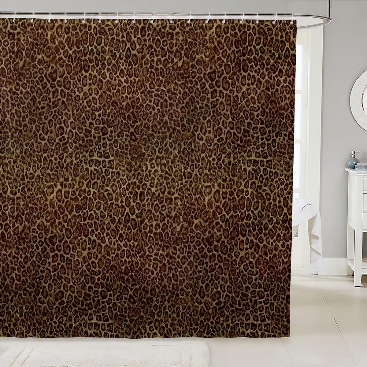 jejeloiu Leopard Print Shower Curtain for Bathroom Decor Cheetah Print Bath Curtain for Stalls Bathtubs Dark Brown Bathroom Accessories Modern Art Waterproof Polyester Fabric with 12 Hooks 72"x72"