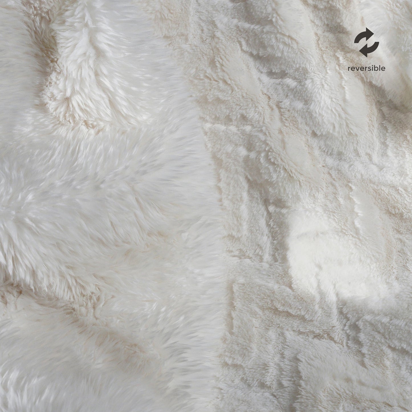 Mon Chateau 60" x 70" Crest Faux Fur Throw, Plush Luxury Blanket for Couch, Sofa, or Bed, Soft Reversible Throw Blanket for Sleeping, Home & Room Decor, Ivory Jacquard