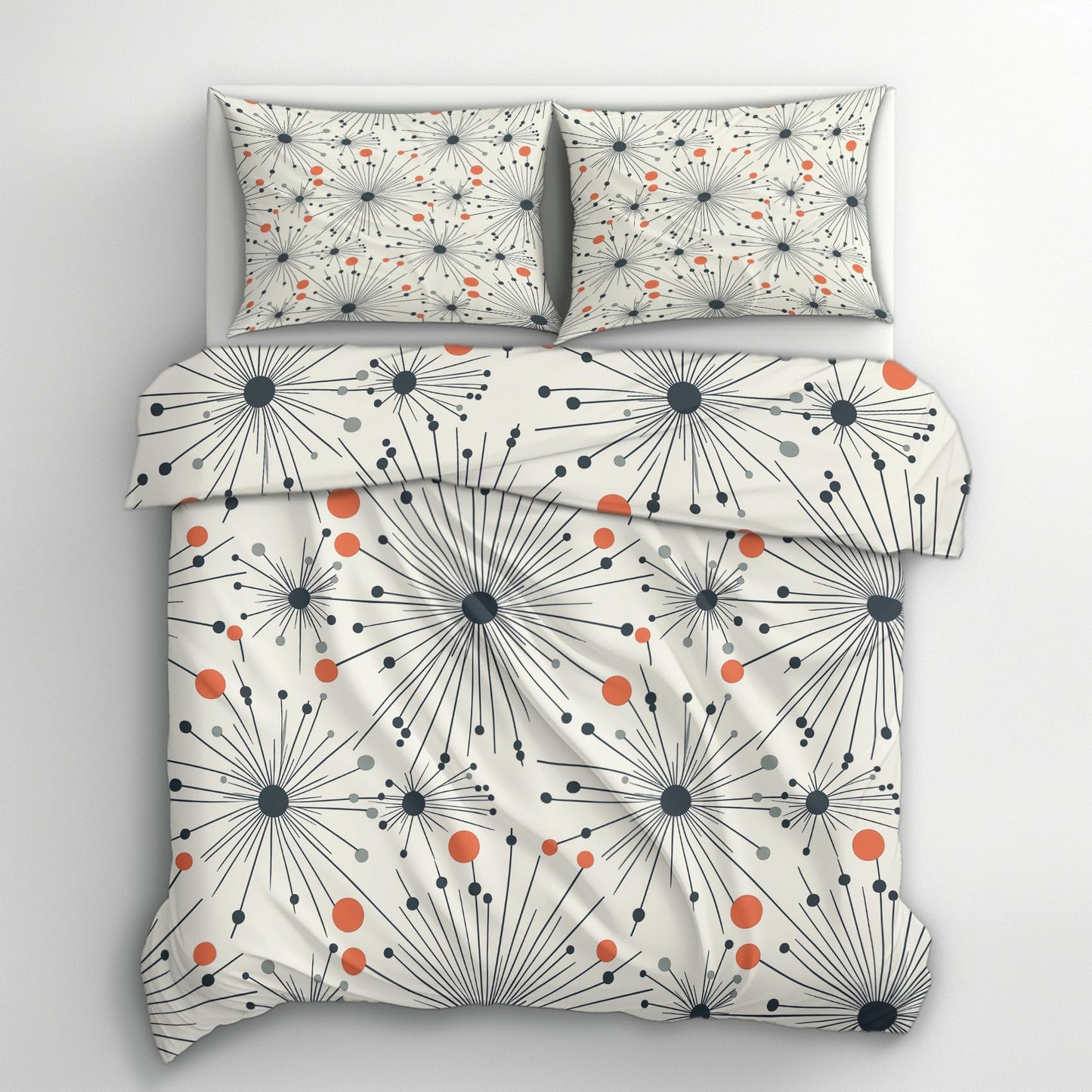 zcwl Atomic Duvet Cover Queen Size | Mid Century Modern Bedding Set | 3 Piece | Soft Microfiber Patterned Comforter Cover with Zipper Ties & 2 Pillowcases | 50S Retro Abstract Bedroom Decor