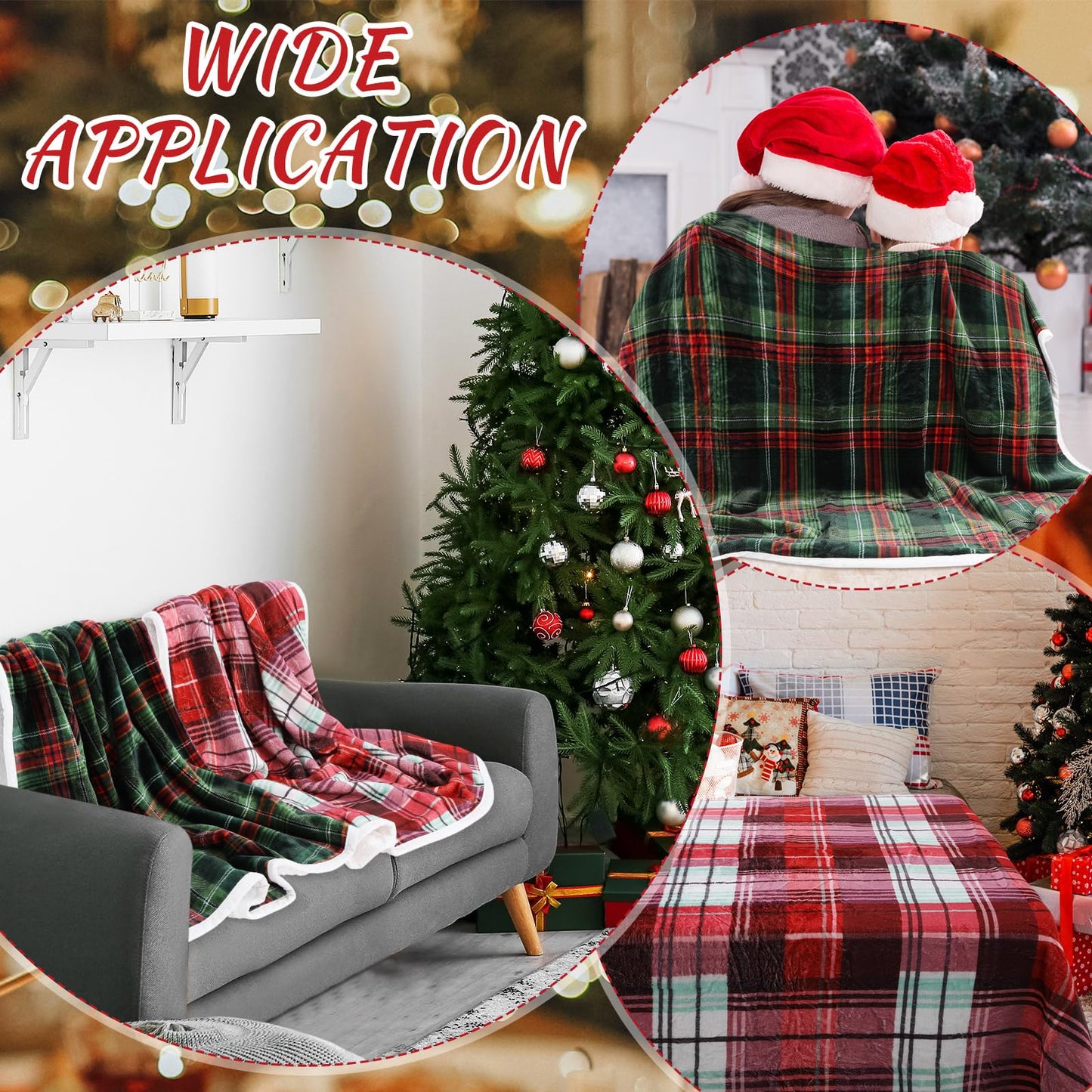 Tiamon 2 Pcs Winter Throw Blanket Bulk Reversible Sherpa Flannel Fleece Blanket 460 GSM Buffalo Cozy Plaid Blanket 50" x 60" Xmas Holiday Plush Warm Soft Blanket for Couch Bedding